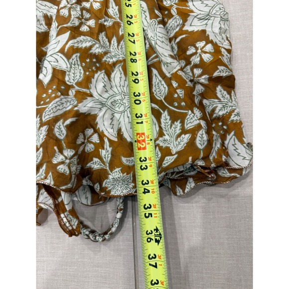 Hannah Artwear Silk Floral Mini Dress Ochre Brown Woodblock Print Size 1 - Picture 6 of 9
